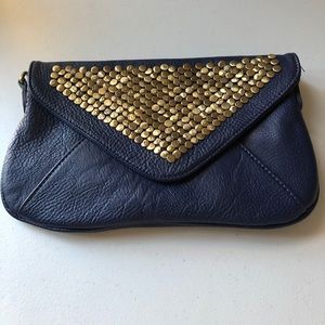 Blue and gold clutch bag
